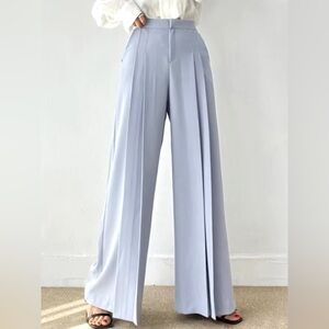 Blue satin wide leg trousers